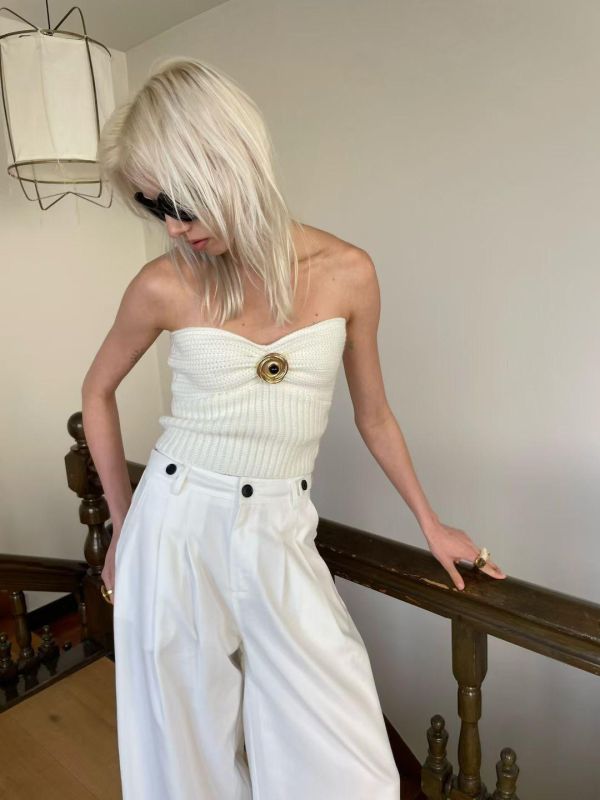 Solene飾釦平口針織上衣 平口上衣