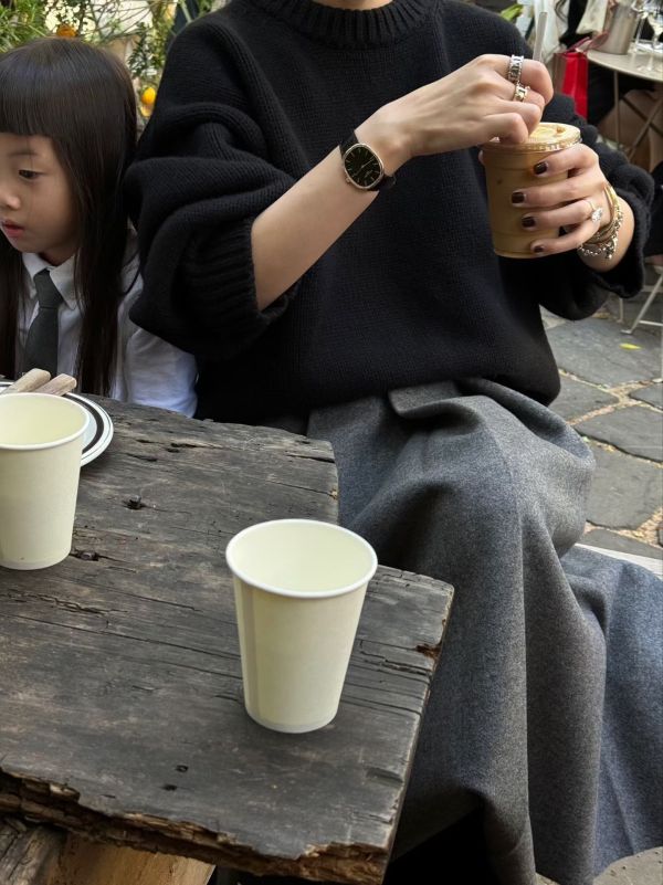 立體打褶毛呢裙 長裙 百褶裙