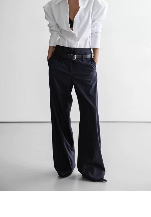 高腰修身條紋西裝褲 條紋西裝褲