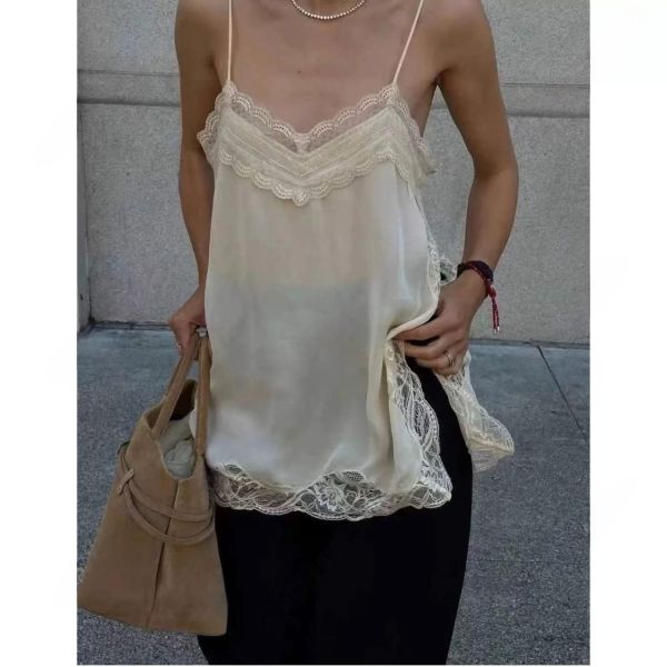 蕾絲開衩緞面背心 蕾絲背心