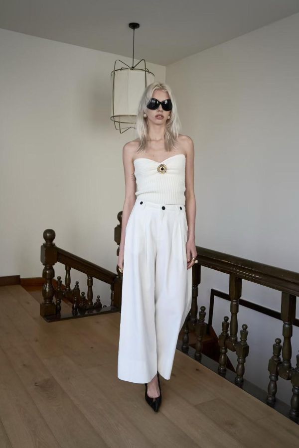 Solene飾釦平口針織上衣 平口上衣