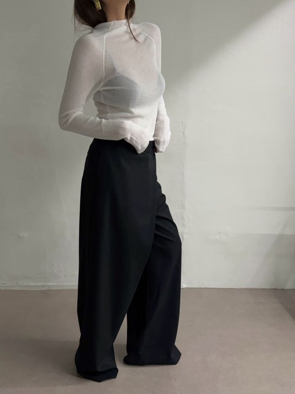 斜裁設計寬版長褲 寬褲
