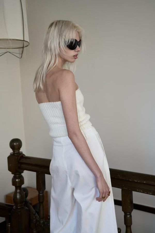 Solene飾釦平口針織上衣 平口上衣