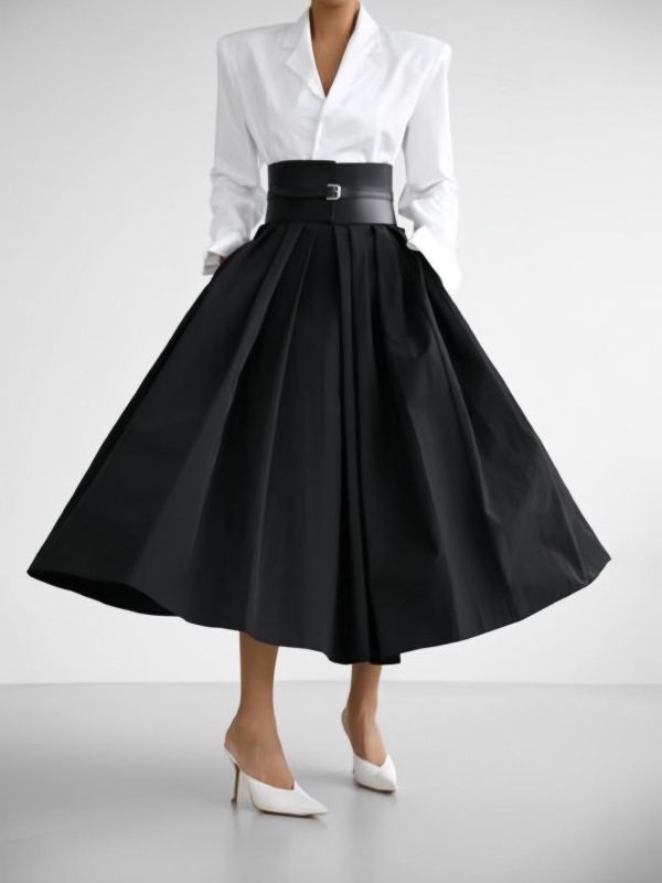 俐落剪裁寬版腰封 皮帶 腰封