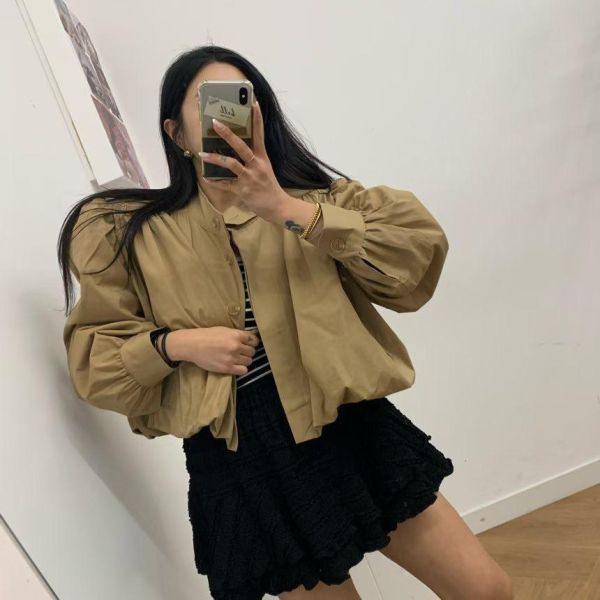 立領澎袖束口短版風衣 短版風衣
