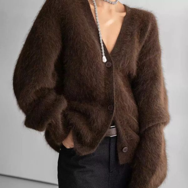 絨光V領安哥拉兔毛針織衫 兔毛針織衫