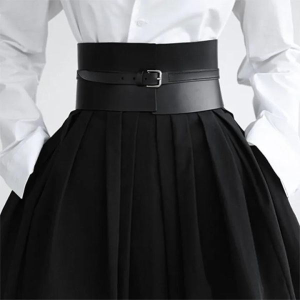 俐落剪裁寬版腰封 皮帶 腰封