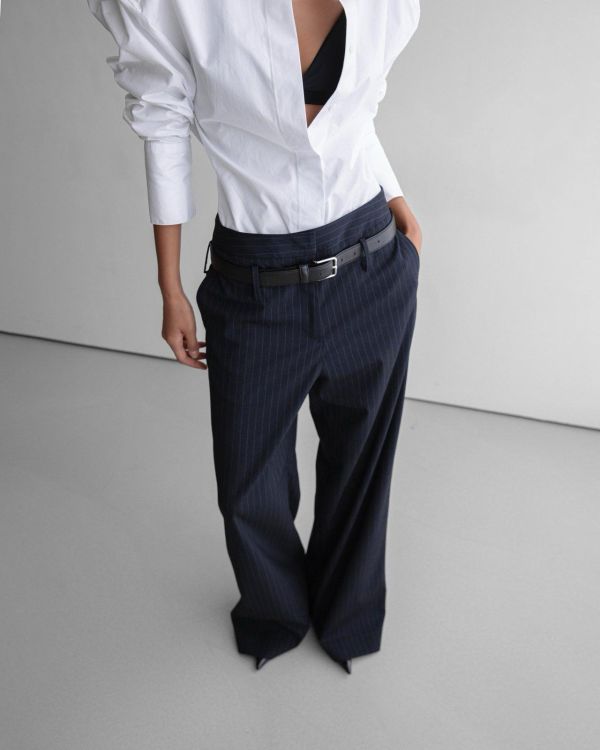 高腰修身條紋西裝褲 條紋西裝褲