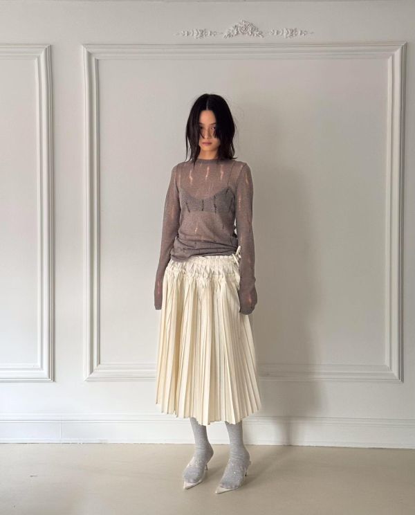 設計感壓褶裙 百褶裙