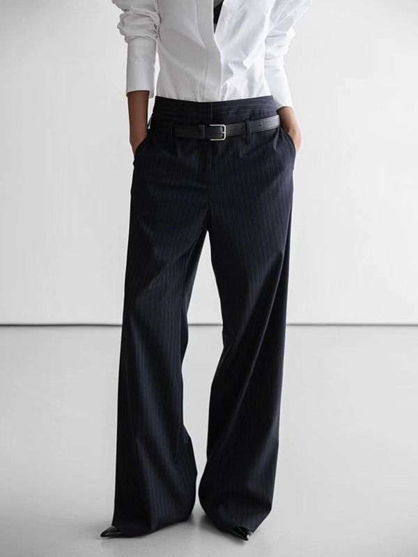 高腰修身條紋西裝褲 條紋西裝褲
