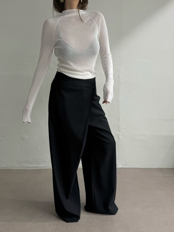 斜裁設計寬版長褲 寬褲