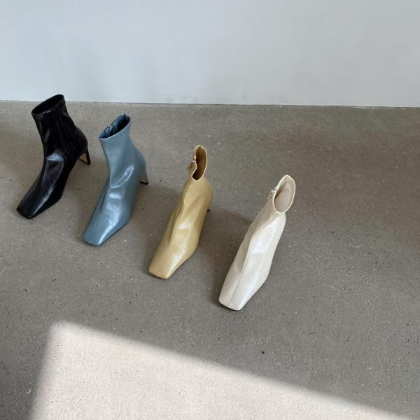 俐落方頭細跟短靴 踝靴