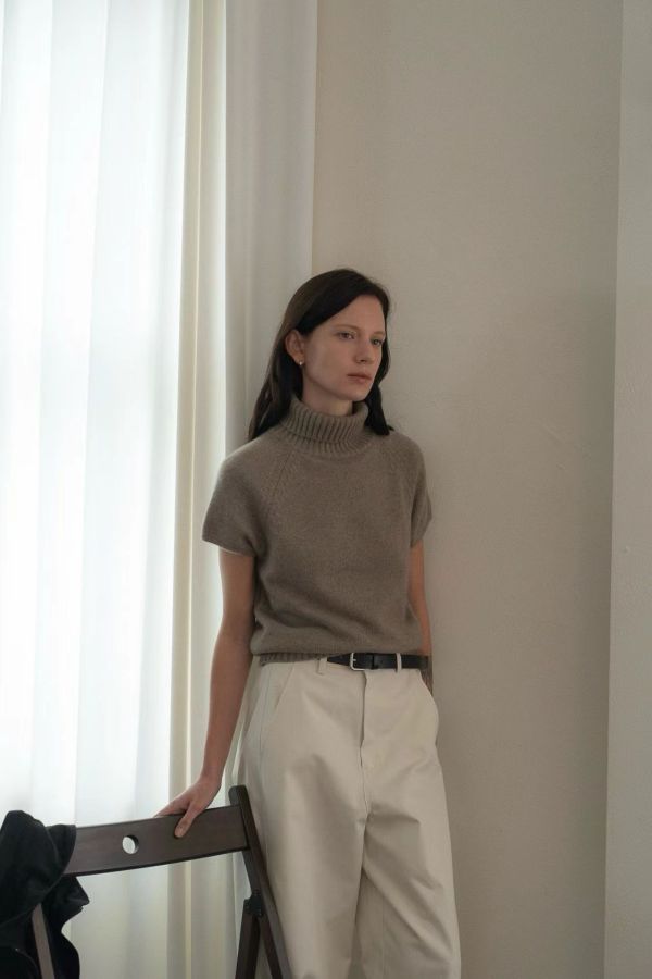 喀什米爾立領針織上衣 高領針織