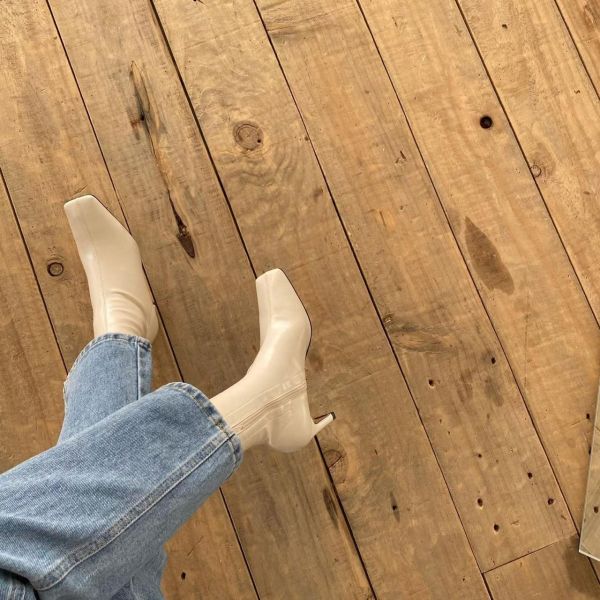 俐落方頭細跟短靴 踝靴