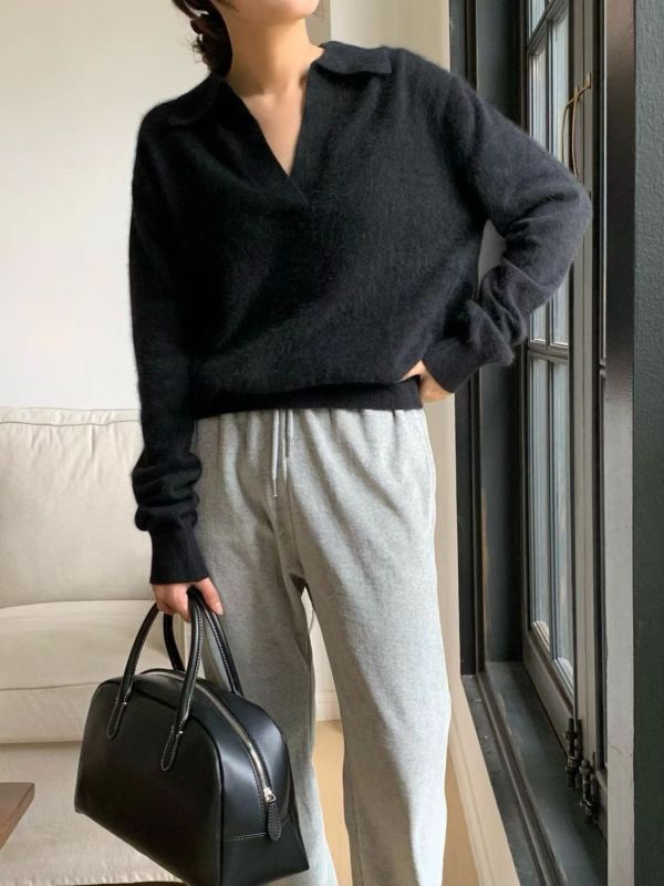 柔絨質感翻領上衣 翻領針織上衣