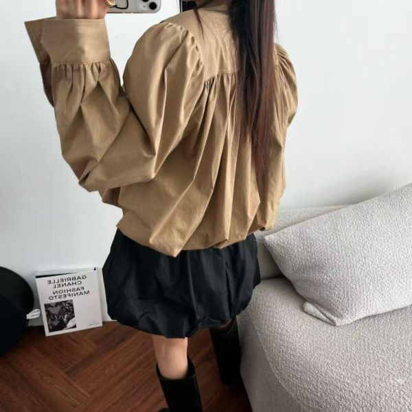 立領澎袖束口短版風衣 短版風衣