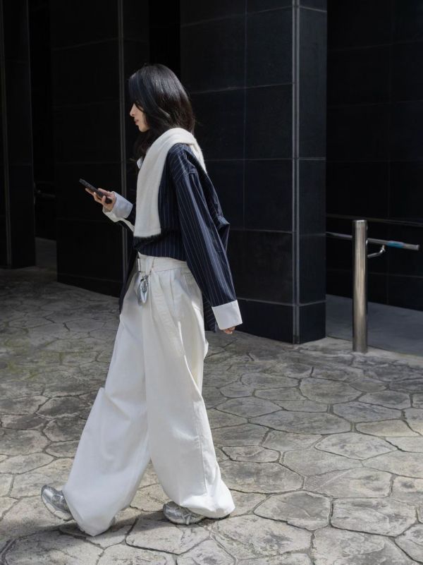 寬袖落肩條紋襯衫 襯衫