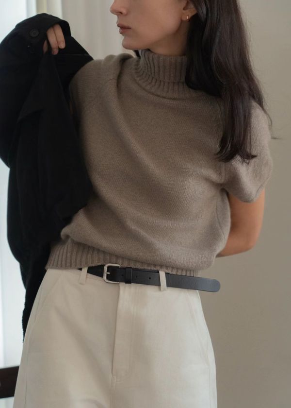 喀什米爾立領針織上衣 高領針織