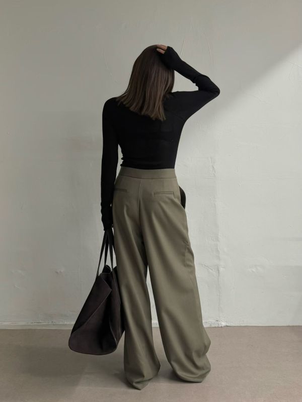 斜裁設計寬版長褲 寬褲