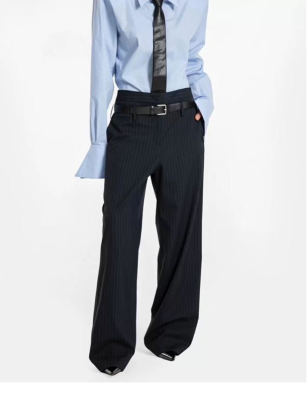 高腰修身條紋西裝褲 條紋西裝褲