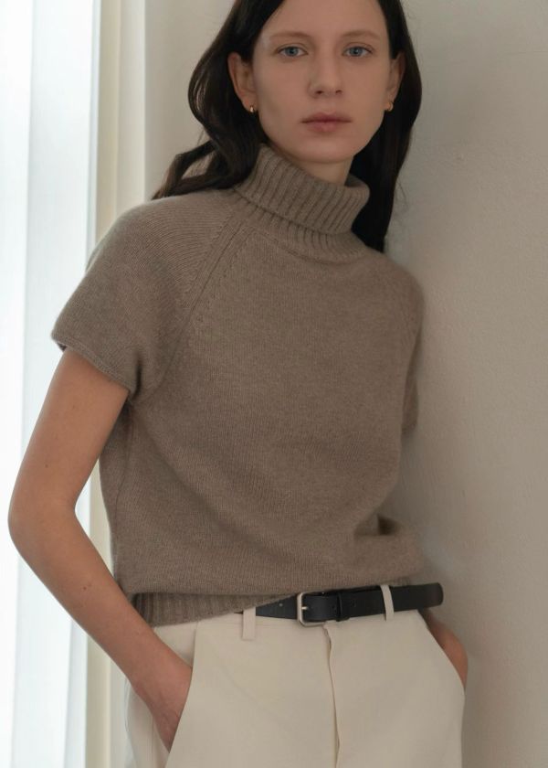 喀什米爾立領針織上衣 高領針織