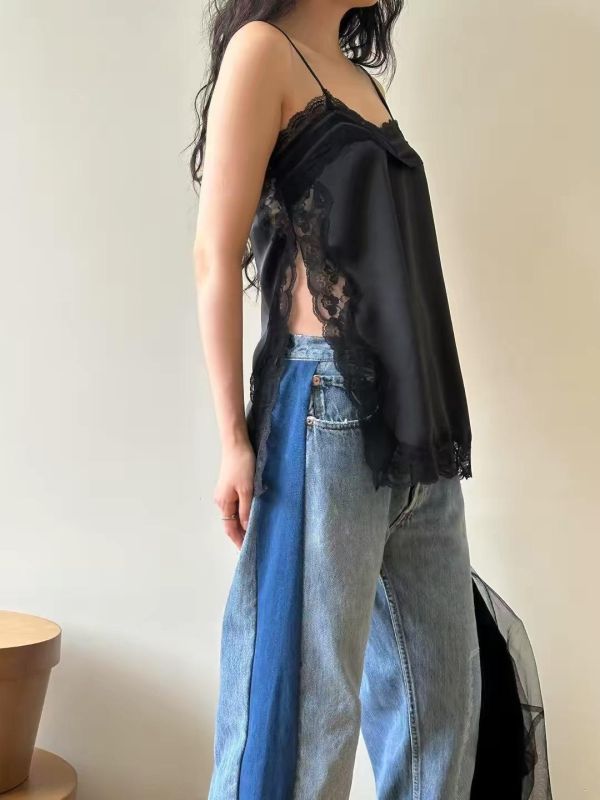 蕾絲開衩緞面背心 蕾絲背心