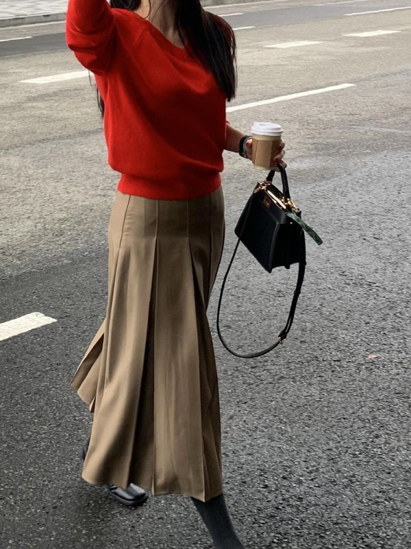 法式收腰百褶裙 百褶裙