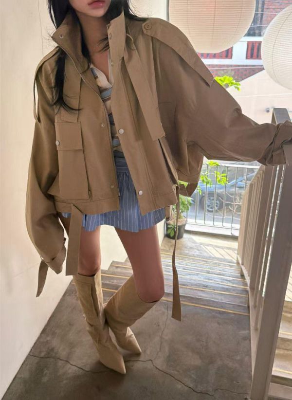 率性立領短版風衣外套 風衣