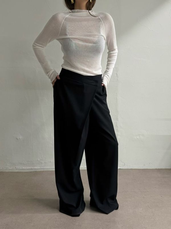斜裁設計寬版長褲 寬褲