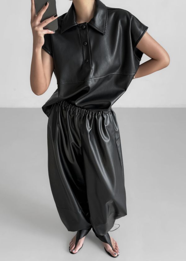 結構感立體廓形皮褲 廓形皮褲