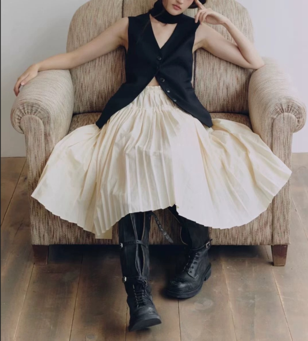 設計感壓褶裙 百褶裙