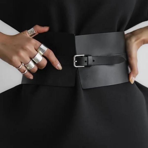 俐落剪裁寬版腰封 皮帶 腰封