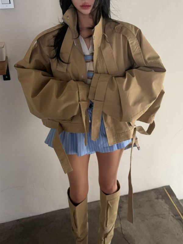 率性立領短版風衣外套 風衣