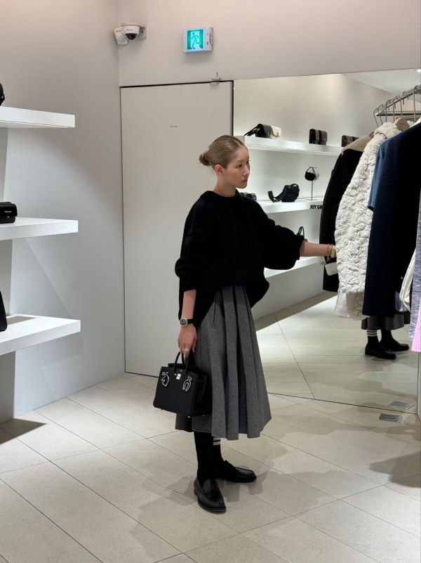 立體打褶毛呢裙 長裙 百褶裙