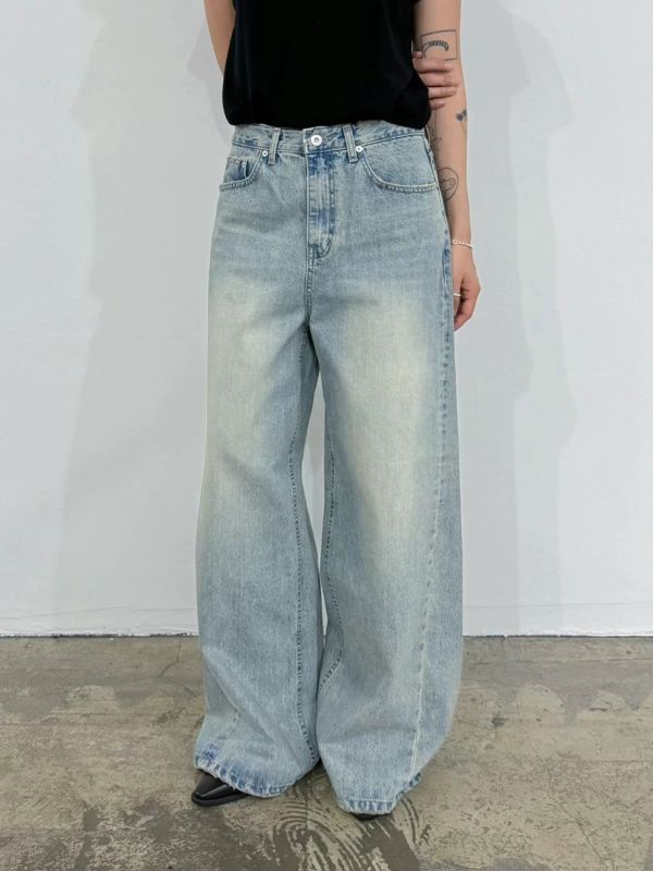 霧藍落地直筒牛仔褲 落地直筒牛仔褲