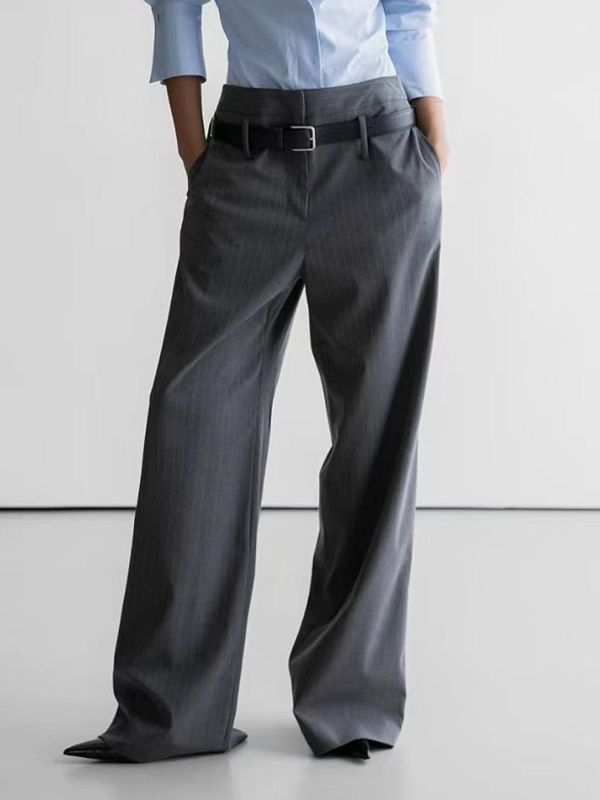 高腰修身條紋西裝褲 條紋西裝褲
