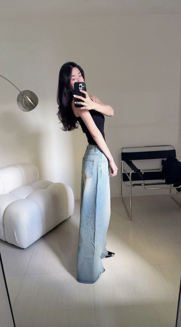 霧藍落地直筒牛仔褲 落地直筒牛仔褲