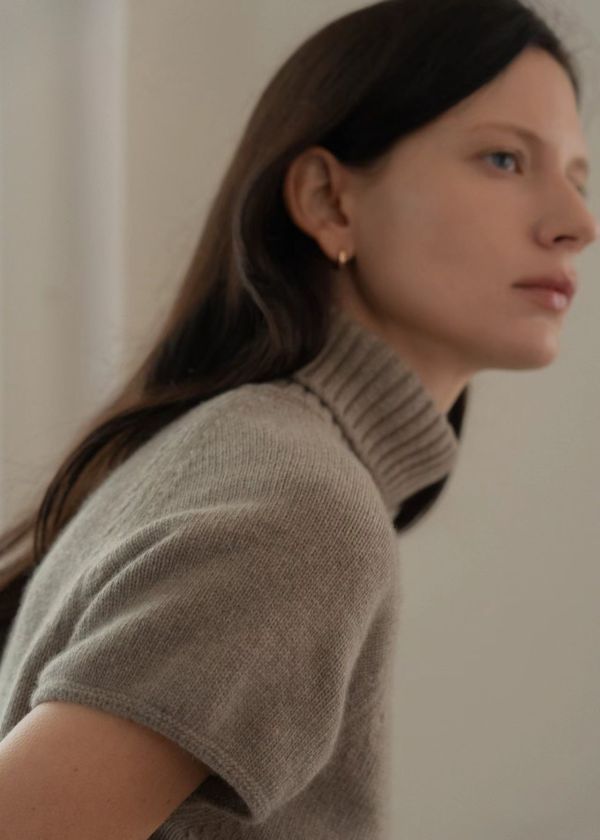 喀什米爾立領針織上衣 高領針織