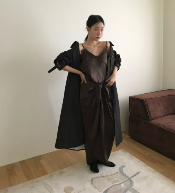 光澤綁帶造型長裙 長裙