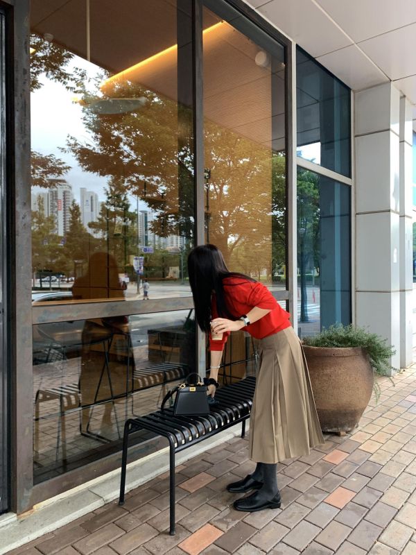 法式收腰百褶裙 百褶裙