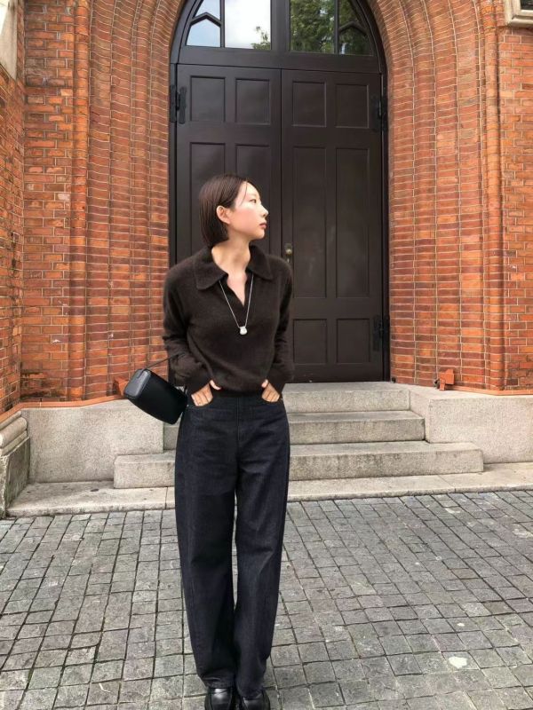 柔絨質感翻領上衣 翻領針織上衣