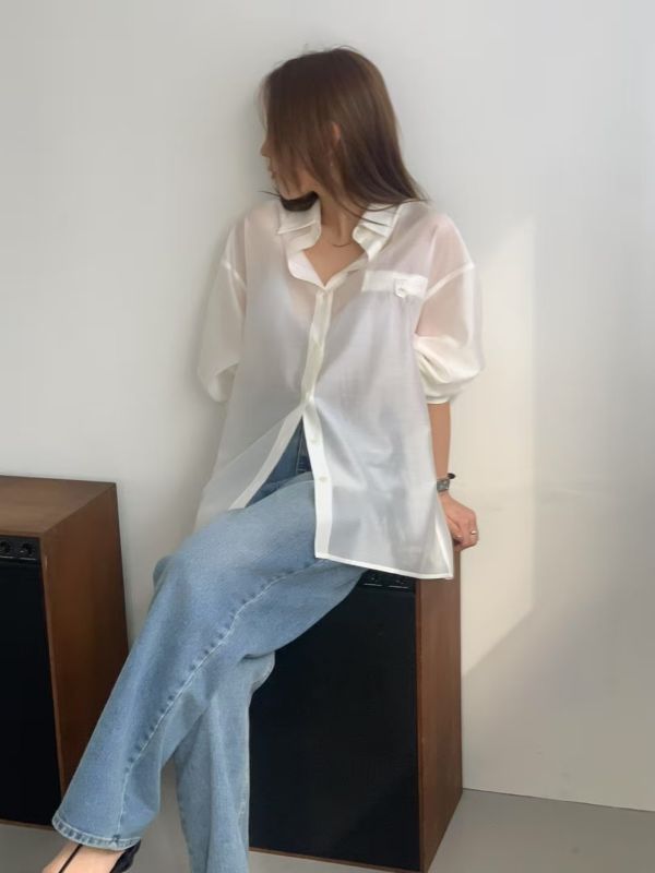 質感透膚光澤感oversized 襯衫 