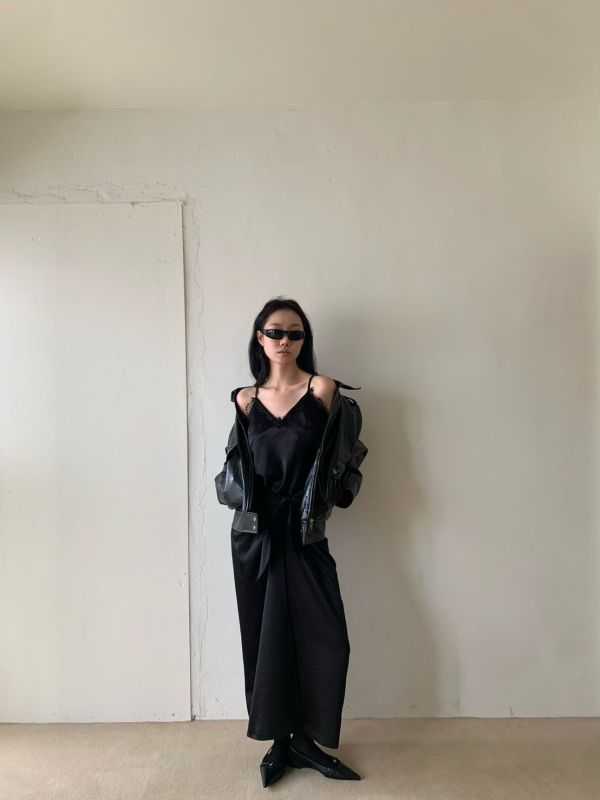 光澤綁帶造型長裙 長裙