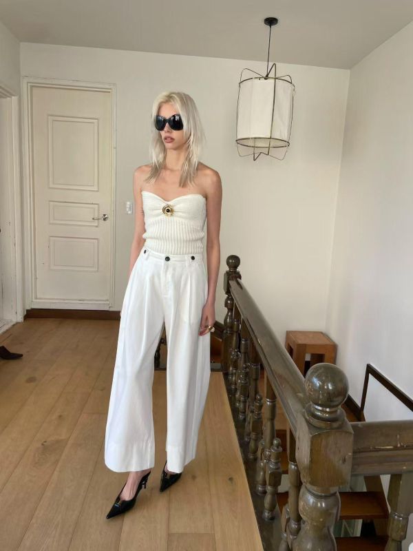 Solene飾釦平口針織上衣 平口上衣