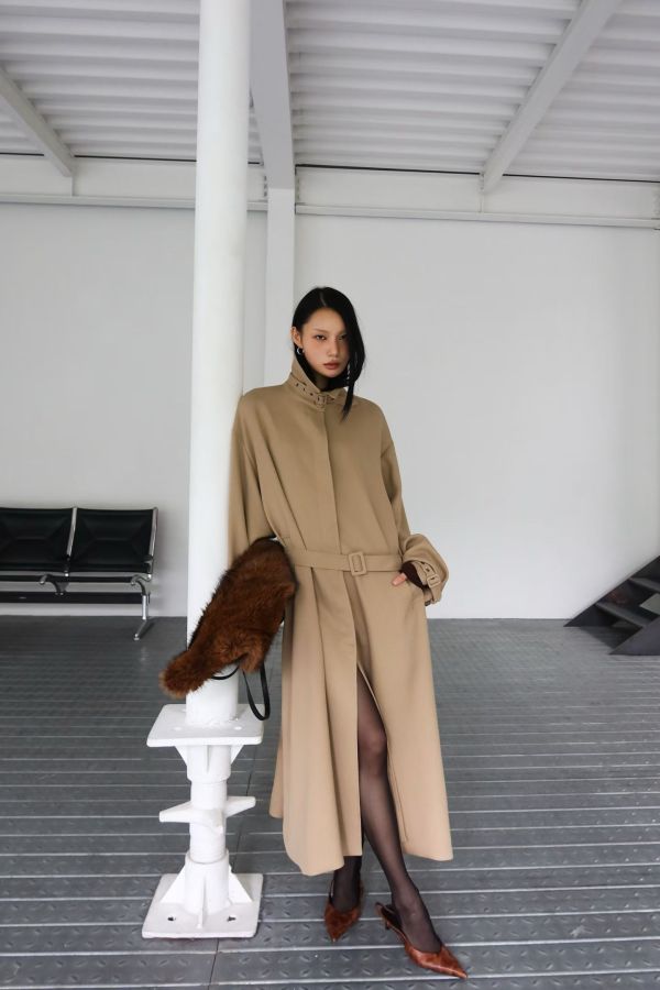 立領呢料長版大衣 長版大衣