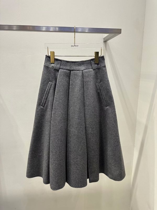 立體打褶毛呢裙 長裙 百褶裙