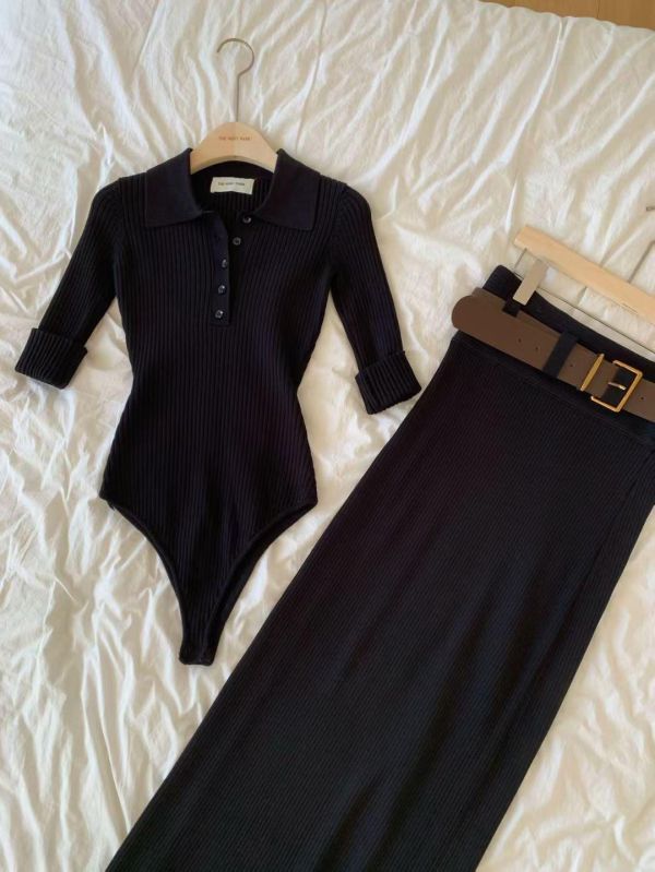 翻領開襟針織兩件式套組 針織兩件式套組