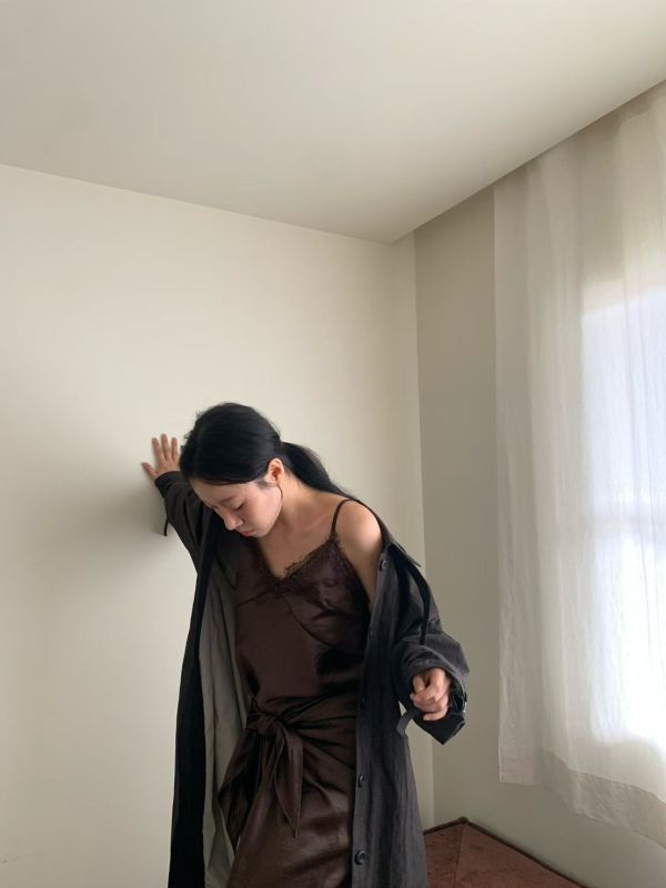 光澤綁帶造型長裙 長裙