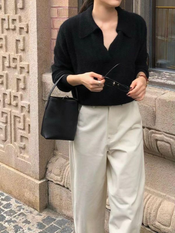 柔絨質感翻領上衣 翻領針織上衣