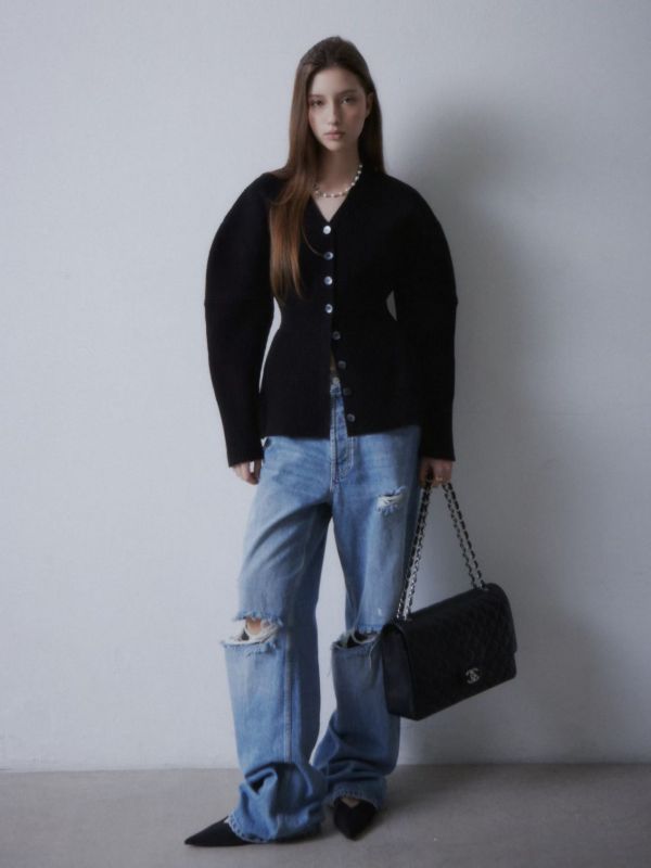 繭形立體收腰針織外套 針織衫